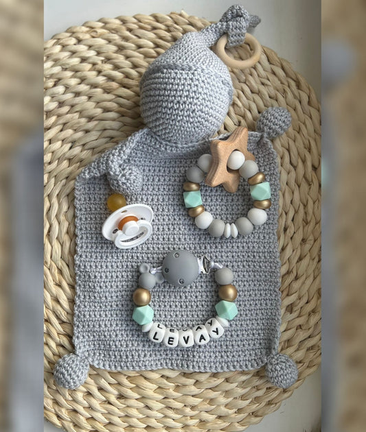 Set Knuffeldoek + Speenkoord + Bijtring + Speen Levay